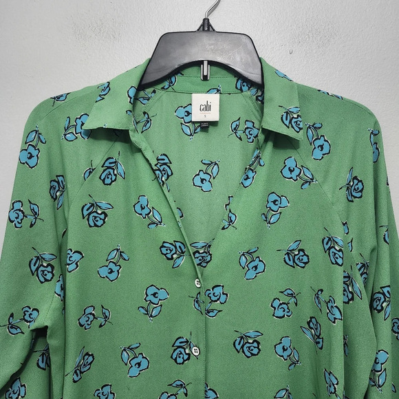 Cabi women's button-up blouse top size S floral green and blue - Picture 2 of 8